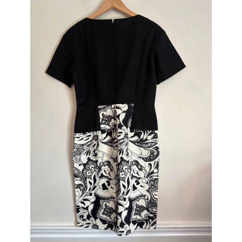 Etro Women's Euro 42 US 6 Black White Paisley Sheath Knee Length Dress Career - Picture 4 of 11